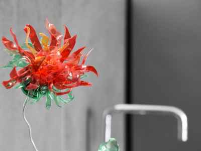 Flower of colored recycled plastic